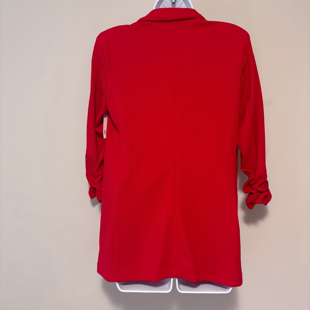 Bar III Size Large Red Collarless Open Front 3/4-Sleeve Boyfriend Blazer NWT - Picture 3 of 4